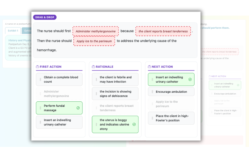Color-coded answer feedback showing green correct and red incorrect selections
