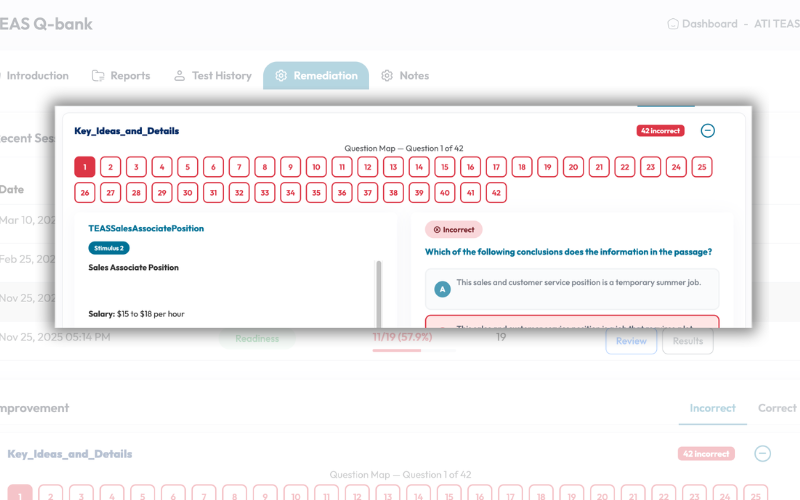 Question map grid with color-coded navigation buttons