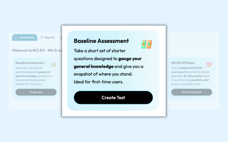 Baseline assessment mode showing diagnostic test interface
