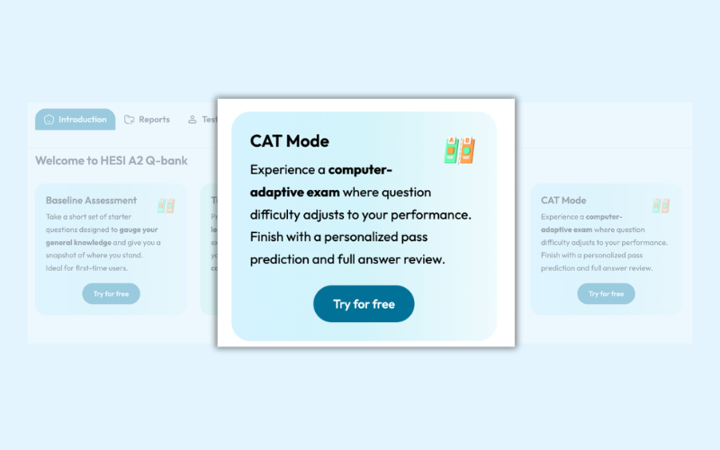 CAT mode showing adaptive difficulty adjustment during exam