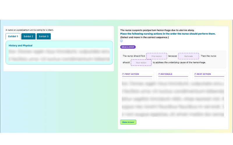 Interactive NGN question types including drag and drop and dropdown formats
