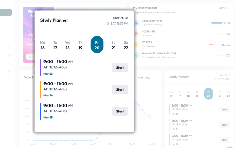 Dashboard showing upcoming study blocks from the study planner