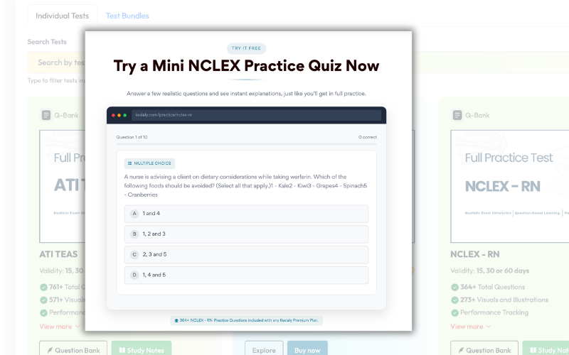 Free trial option on a test page with try for free button