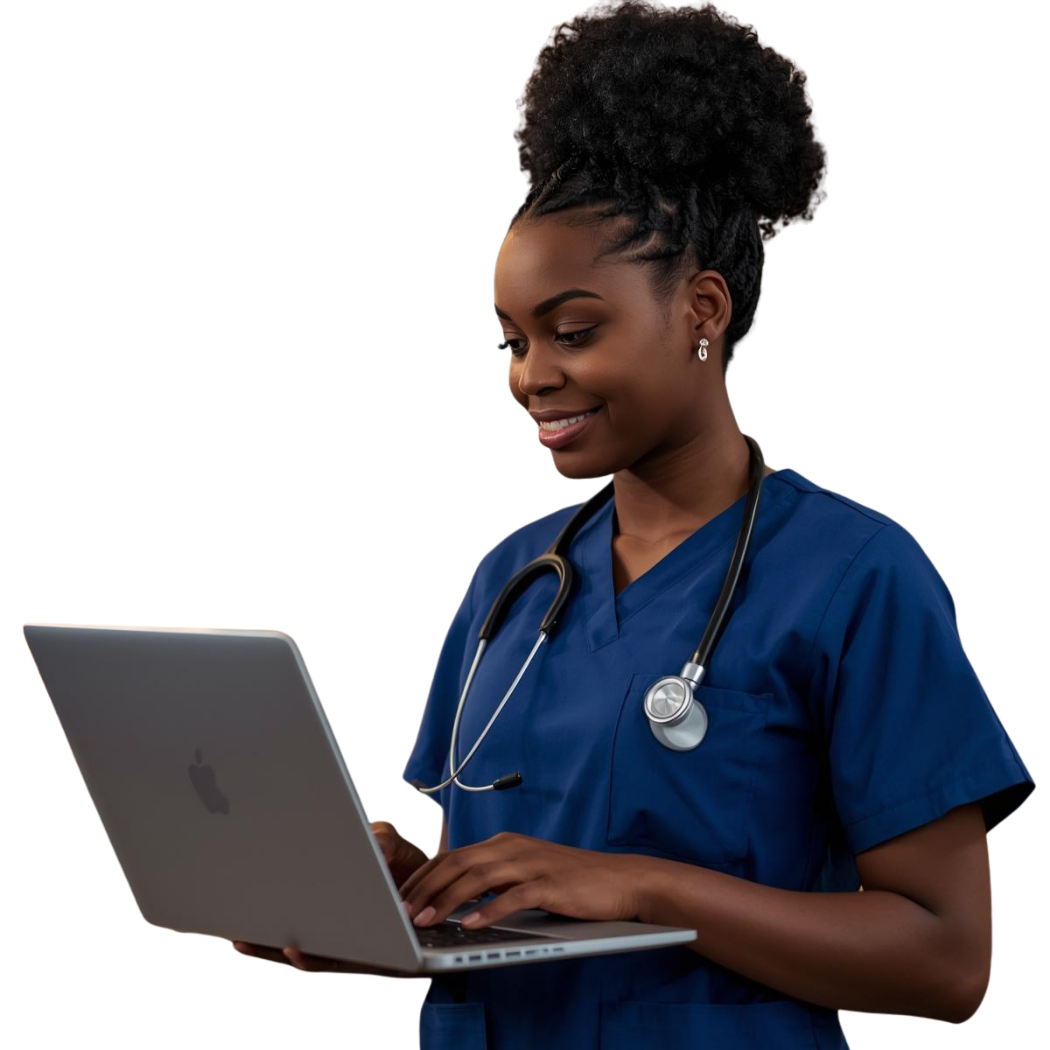 Nurse preparing for the HESI A2 exam with Keslaly study tools